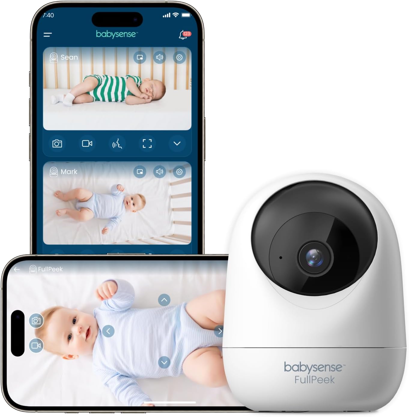 Babysense FullPeek 3MP Video Baby Monitor, WiFi Security Camera with Auto Tracking, Intelligent Moti