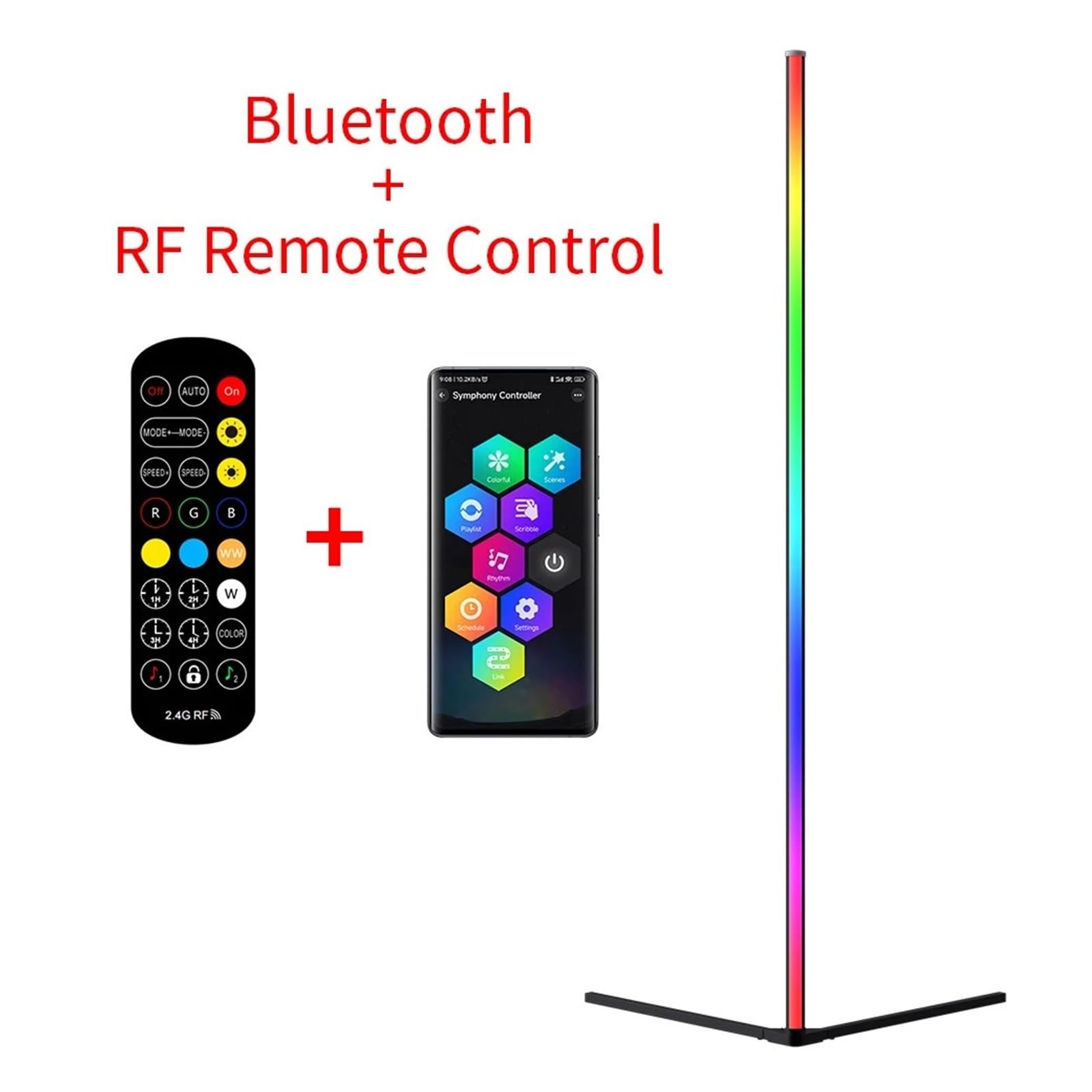 Lampa Stojąca 140cm RGB LED Podłoga Atmosfera Możliwość Przyciemniania Nowoczesne Wewnętrzne Narożne Lampy Stojące Lampka Do Sypialni Nastrojowe Oświetlenie Dekoracyjne(Black LED)