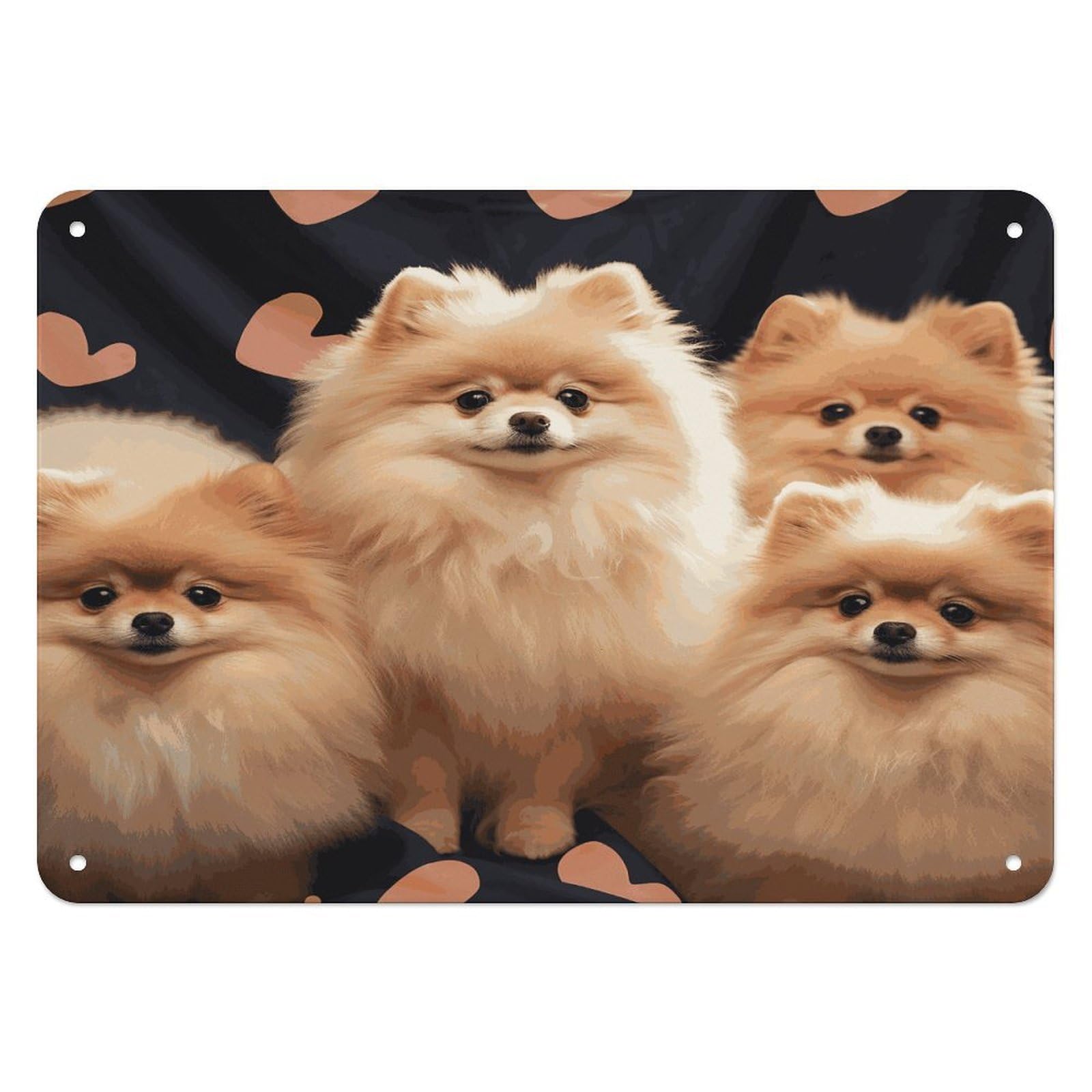 Fekiloot Style Pomeranians Puppies Wall Decor Iron Painting Metal Sign