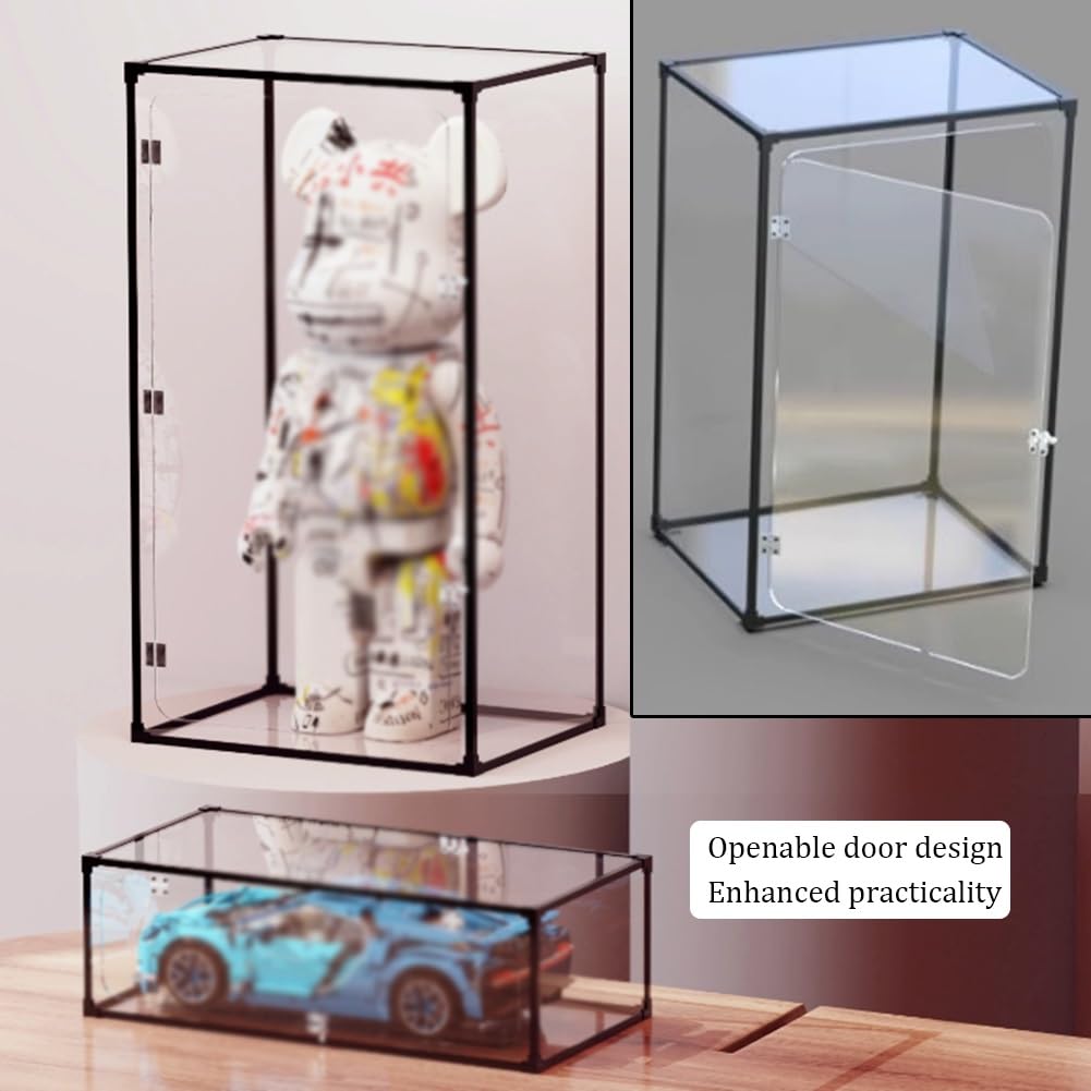 Vitrina Acrílico Transparente, Soporte Exhibición Vertical Ensamblable con Cerraduras Puerta Metal, Vitrina Protectora Apilable para Modelos Figuras Automóviles | Montaje de vitrina expositora vertical puerta cerradura; vitrina protectora apilable figuras