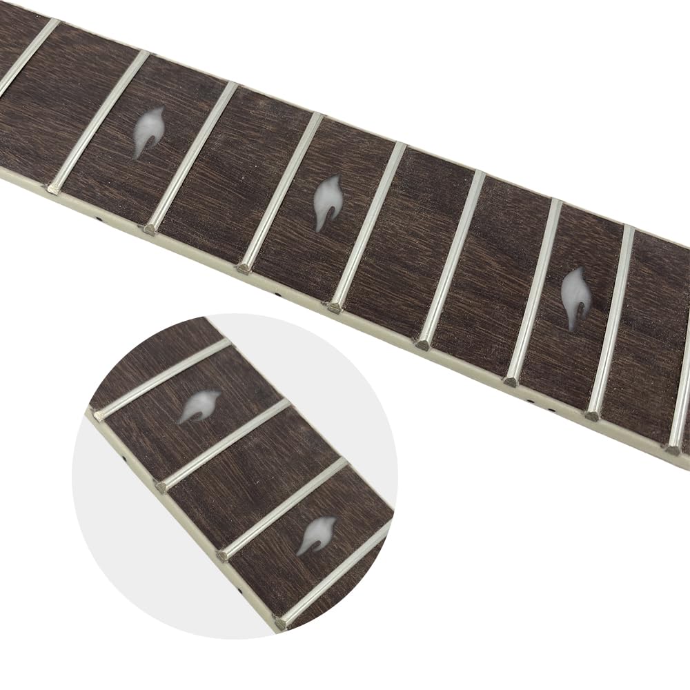 Yinfente Manico per chitarra elettrica a 22 tasti, 63,5 cm, in mogano, tastiera in palissandro, intarsio con uccello, set per chitarra fai da te
