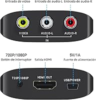 Vista 2 de GINGIN RCA a HDMI, convertidor AV a HDMI, convertidor compuesto a HDMI compatible con WII, PS One, PS2, PS3, STB, Xbox, VHS, VCR, DVD Blue-Ray