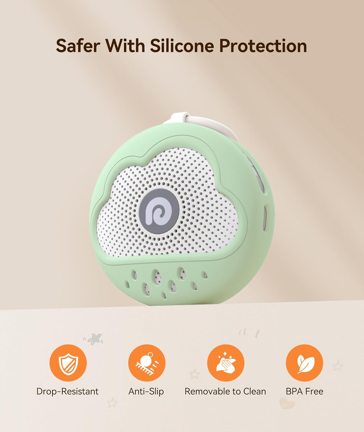 Dreamegg White Noise Machine - Portable Sound Machine Baby with Safe Silicone Cover, Features Powerful Battery, 21 Soothing Sound, Noise Canceling for Sleeping, Baby Registry Gift, Nursery(Green)