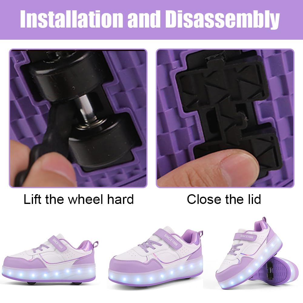 Hixingo Chaussure a Roulette Lumière LED pour Fille Garçons, Chaussures a roulettes avec 4 Amovible Roues Chaussures de Skateboard Patins à roulettes Basket à roulettes pour Enfants Filles Adulte