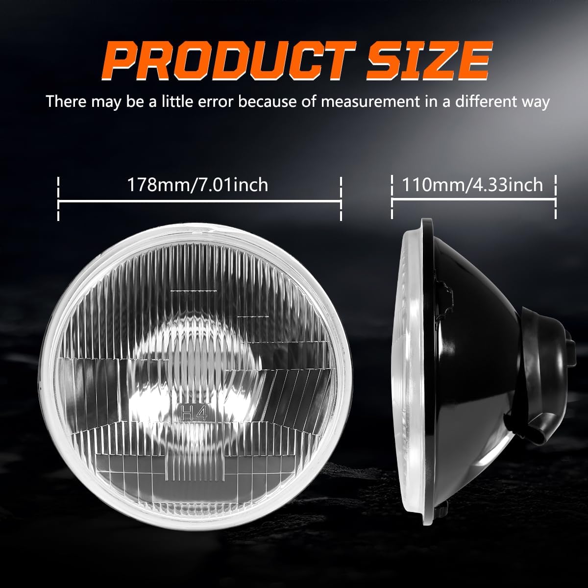 H4/9003 LED Headlight Bulbs + 7 Inch H6024 Glass Round LED Headlight Housing,Halogen Sealed High Low Dual Beam,Original Classic Look Conversion Pair Kit Pair