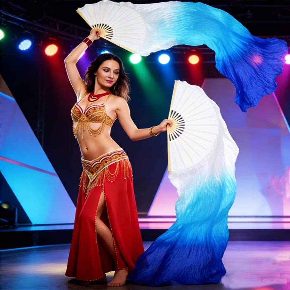 TMZAQH Artificial Silk Belly Dance Bamboo Fans Veils Colors1 Pair 180 * 90cm (Left+Right)