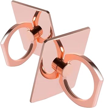 [2 Pack] Square Sparkling Cell Phone Ring Holder Stand,360 Degree Rotation and 180 DegreeAdjustable Finger Ring Kickstand with Polished Metal Phone Grip Rose Gold