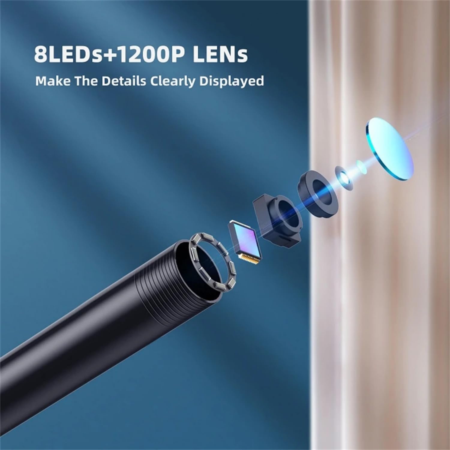 Wodoodporny boroskop inspekcyjny USB, 8 mm kamera endoskopowa Wi-Fi, HD1200P, elastyczny kabel z regulowanymi światłami LED, motoryzacja, dom, ściana, rura, samochód, 10 m