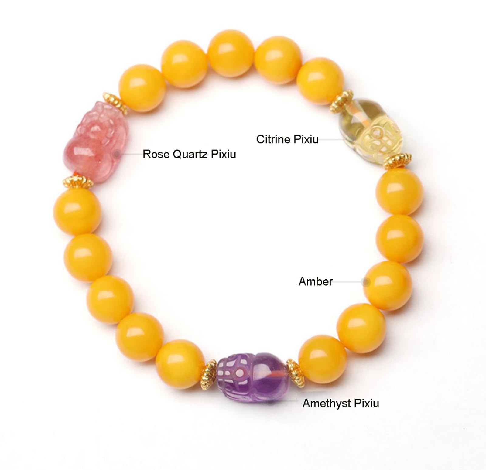 Natürliches Honigbernsteinarmband mit Kristall-Pixiu-Anhänger, handgefertigtes Stretch-Edelsteinarmband, Chakra-Reiki-Heilarmband für Damen und Herren