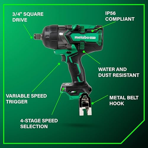 Miniatura 7 de Metabo HPT Llave de impacto de 3/4 pulgadas sin escobillas sin escobillas de 36 V, acepta cualquier batería multivoltios de 18 V/36 V, compatible