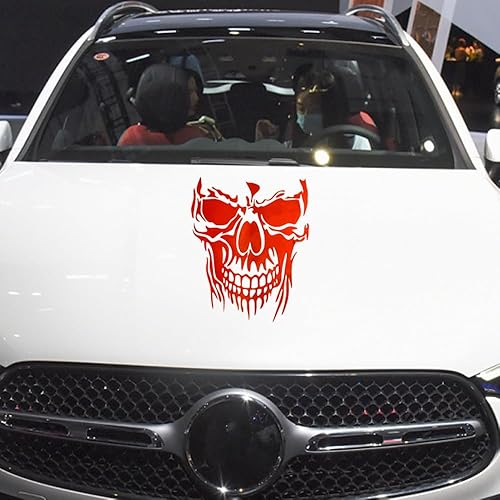 Miniatura 3 de Calcomanías de calavera 3D para capó de automóvil, calcomanía láser para automóvil, camión, SUV, decoración interior y exterior (rojo)