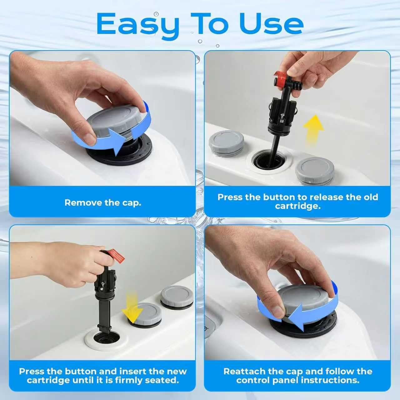 Lot de 3 cartouches de traitement de l'eau de rechange pour jacuzzi, installation facile, 4 mois, compatible avec les spas et piscines, filtration efficace de l'eau