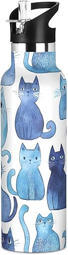 Miniatura 9 de Sweet Russian Blue Cats - Botellas de agua con aislamiento al vacío de doble pared blanca con pajitas a prueba de fugas, sin BPA, a prueba de fugas,