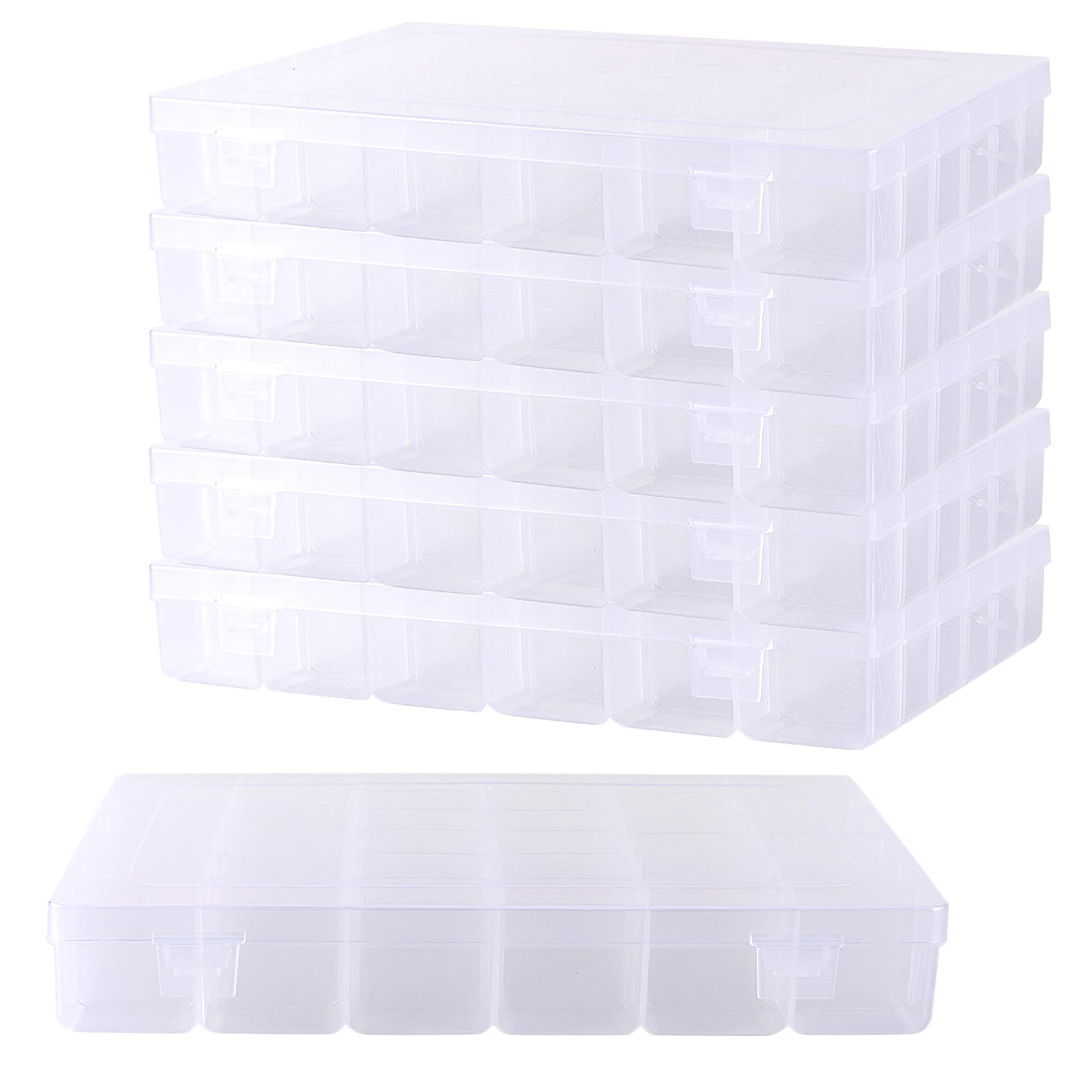 Jiayuet Clear 6 Pack 36 Grids Plastic Storage Box, Bead Storage Box With Adjustable Compartments For Jewellery, Beads, Craft, 27.4 X 17.5 X 4.4 Cm