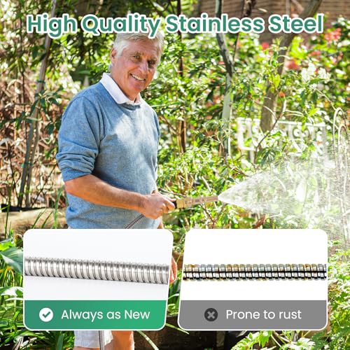 Cesun 100 Feet 304 Stainless Steel Metal Garden Hose with Solid Brass Nozzle, Lightweight Portable Durable Cool to The Touch, Flexible and No Kink, Tangle Puncture Resistant (100 Feet Upgraded) by Cesun - Image 4