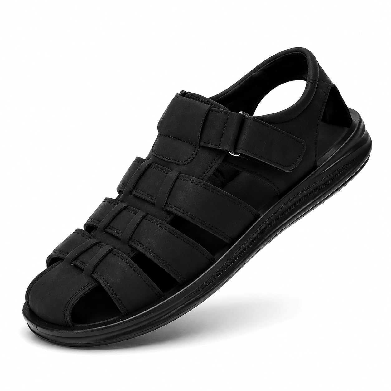 MGGMOKAY Sandalias Hombre de Cuero Verano, Sandalias Fisherman Outdoor Punta Cerrada, Zapatos Cómodos para Caminar y Tiempo Libre