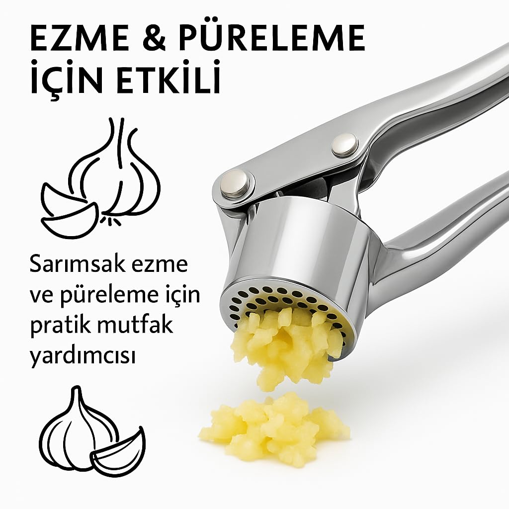 SUWORS Sarımsak Ezici – Kollu Pres Modeli | Dayanıklı Krom Malzeme | Ergonomik Tutma Sapı | Ezme ve Püreleme için Pratik Mutfak Yardımcısı