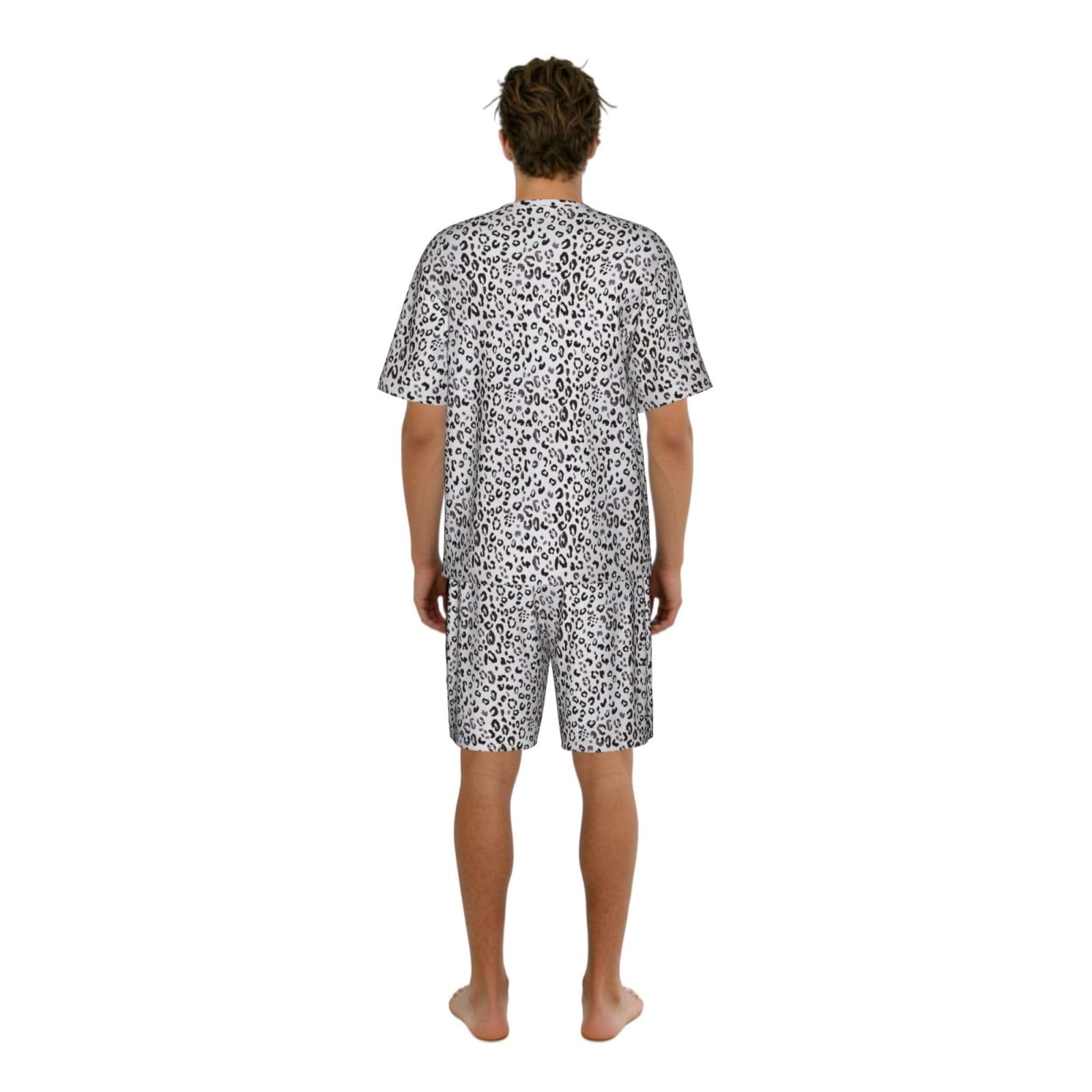 Set pigiama da uomo con stampa leopardata, comodi pantaloncini da pigiama da uomo, perfetti per le notti estive