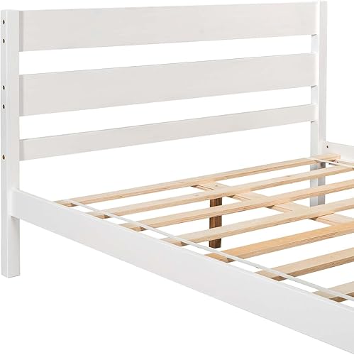 Miniatura 48 de Cama de plataforma de madera con cabecera y estribo, soporte de listones de madera resistente, no requiere somier, montaje simple para niños, niñas,