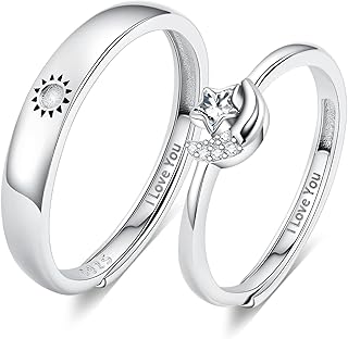 925 Silver Rings Custom Adjustable Sun and Moon Matching Rings Engraved I Love You Couples Rings Wedding