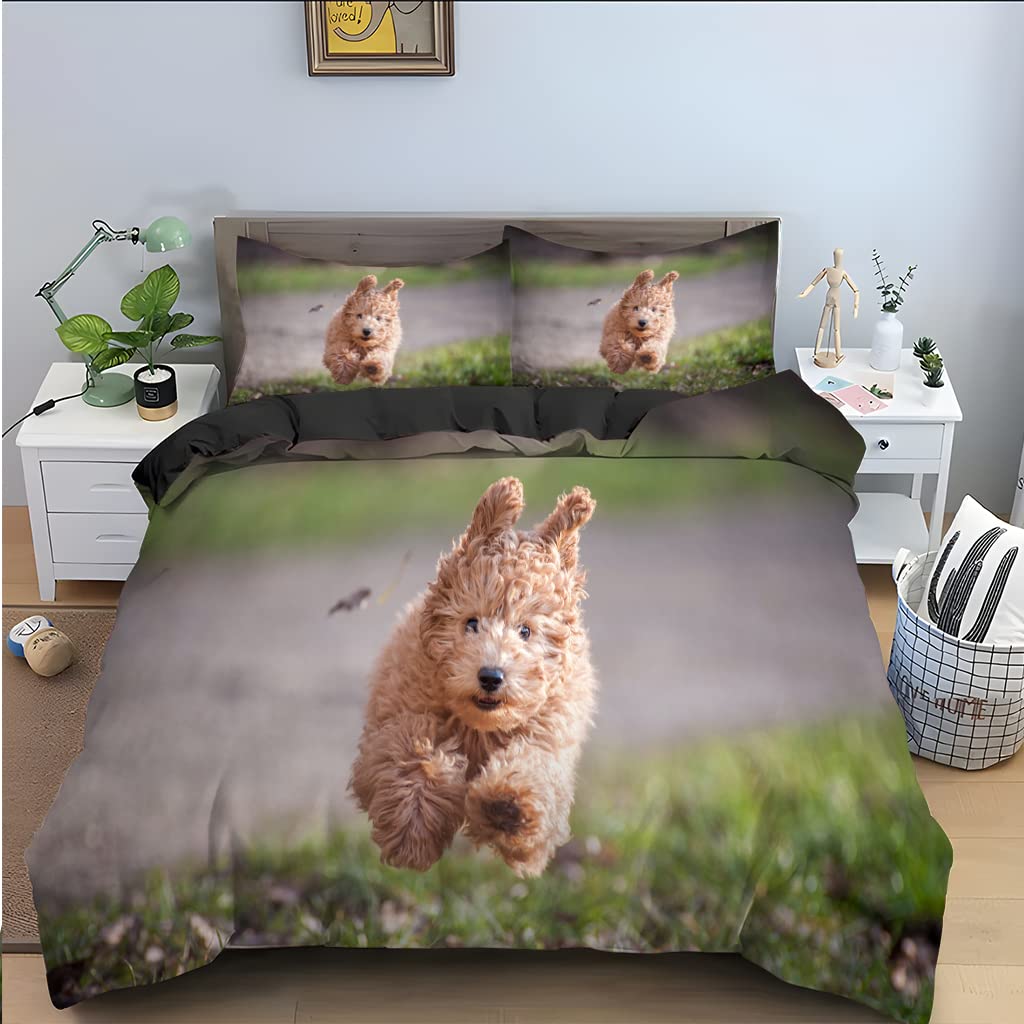 Housse de couette 140x200 chien brun en microfibre douce avec 2 taies d'oreiller