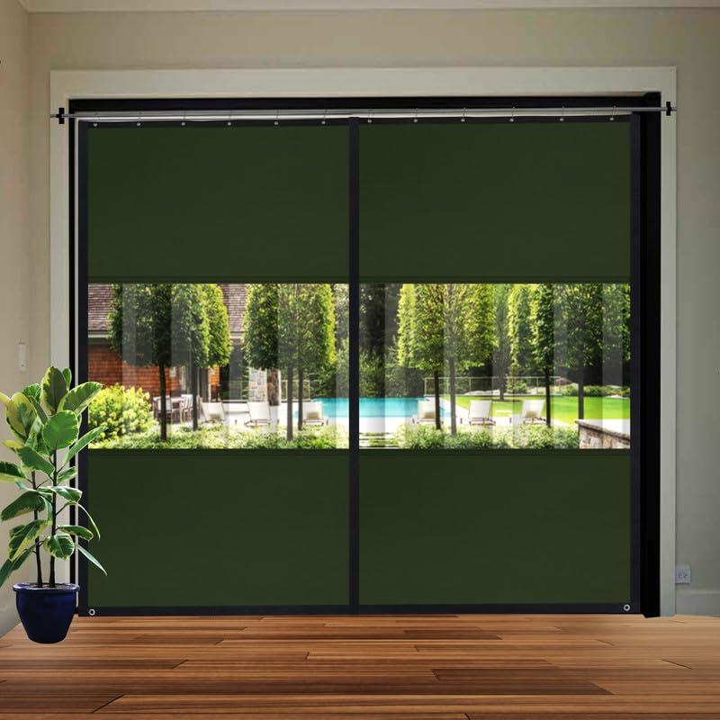 Image of Polyester with PVC Fabric Outdoor Waterproof Curtain with Top Eyelet Protect from Sun, Dust & Rain Used for Balcony, Door & Window (Military Green Color 4.5 X 12 Feet, Pack of 1 Piece)