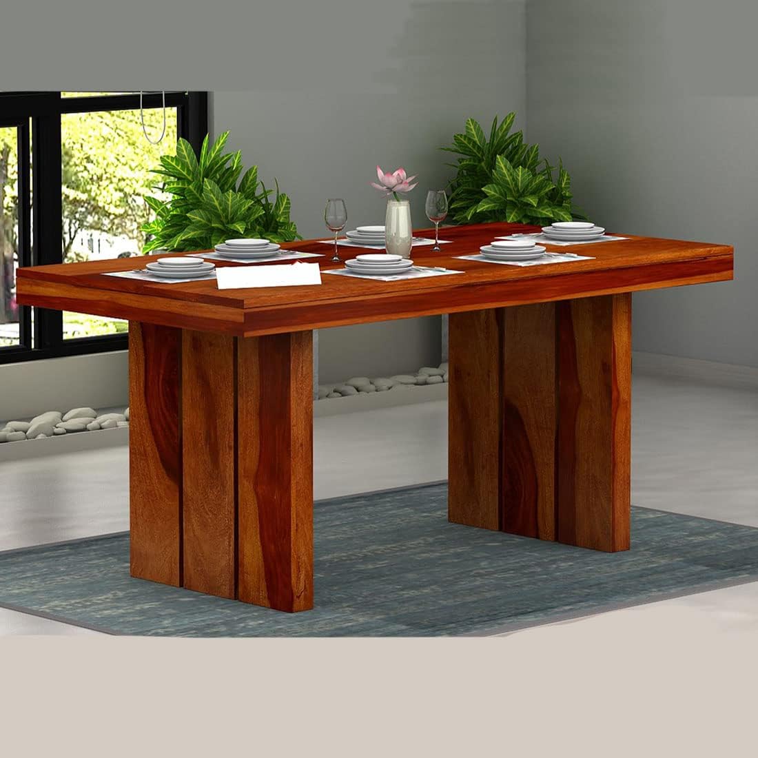 HANDWOOD FURNITURE Sheesham Wood Dining Table (68x35 inch) | Multi-Purpose uses Home and Office Desk | Dining Room Furniture | Wooden 6 Seater Dining Table (Honey Finish)