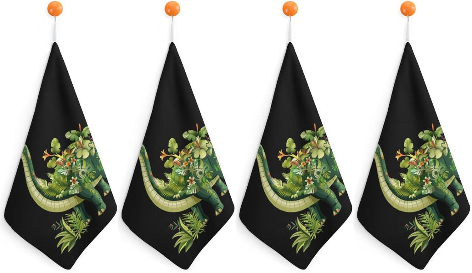 Brontosaurus Dinosaur Flower Hand Towels for Bathroom Kitchen Towels Small Towel Handkerchiefs with Hanging Loop 4PCS
