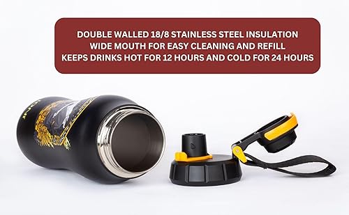 Miniatura 4 de IONI Botella de agua para la escuela, 22 onzas, diseño Onna Musha Art, acero inoxidable, sin BPA, a prueba de fugas, botella de agua deportiva