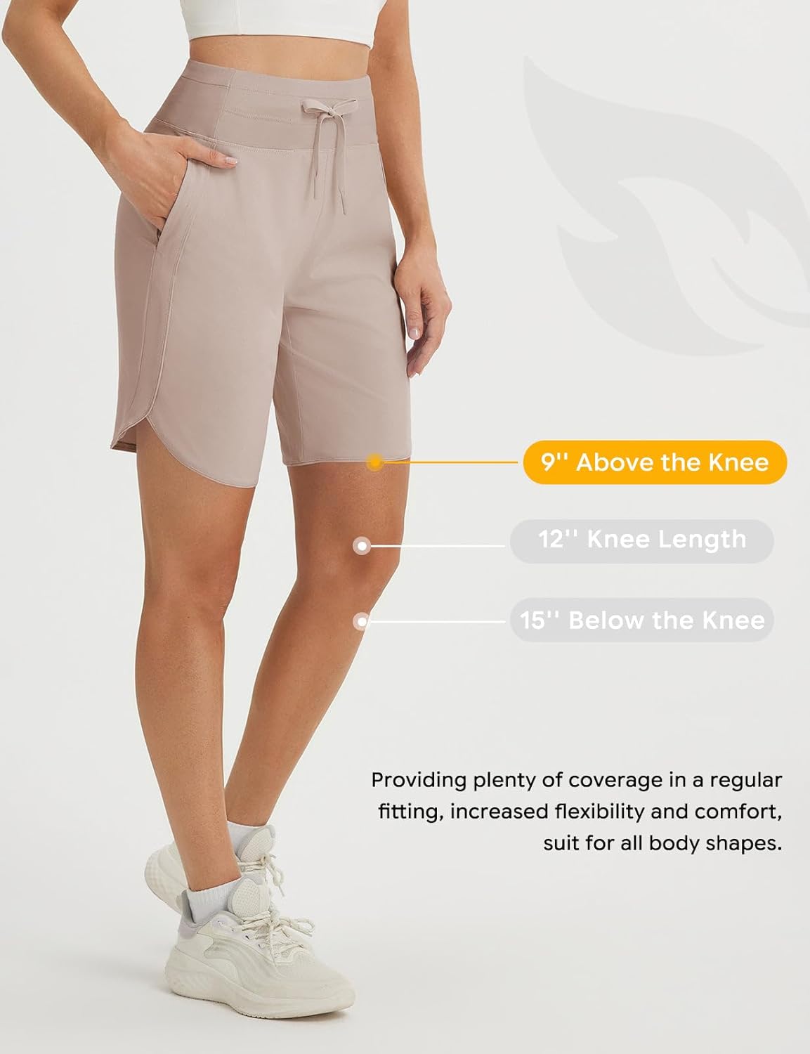 baleaf Women's 9" Athletic Running Long Shorts with Pockets Quick Dry Knee Length Bermuda Shorts High Waisted UPF 50+ - Image 4