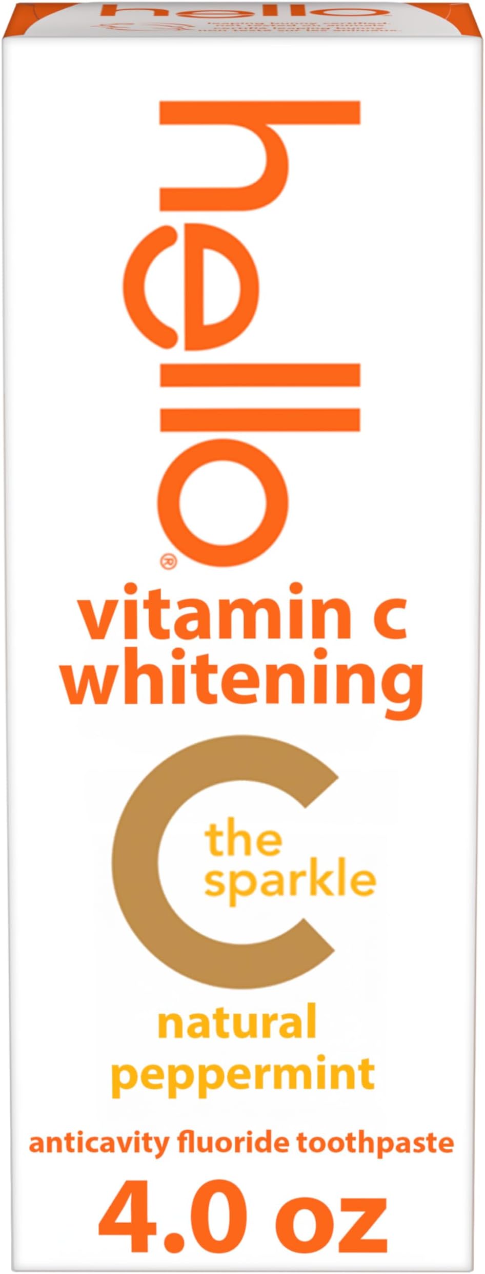 Vitamin C Whitening Toothpaste with Fluoride, Whitening SLS Free Toothpaste, Up to 2 Shades Whiter Teeth, No Peroxide, Safe for Everyday Use, Natural Peppermint, 4.0 Oz
