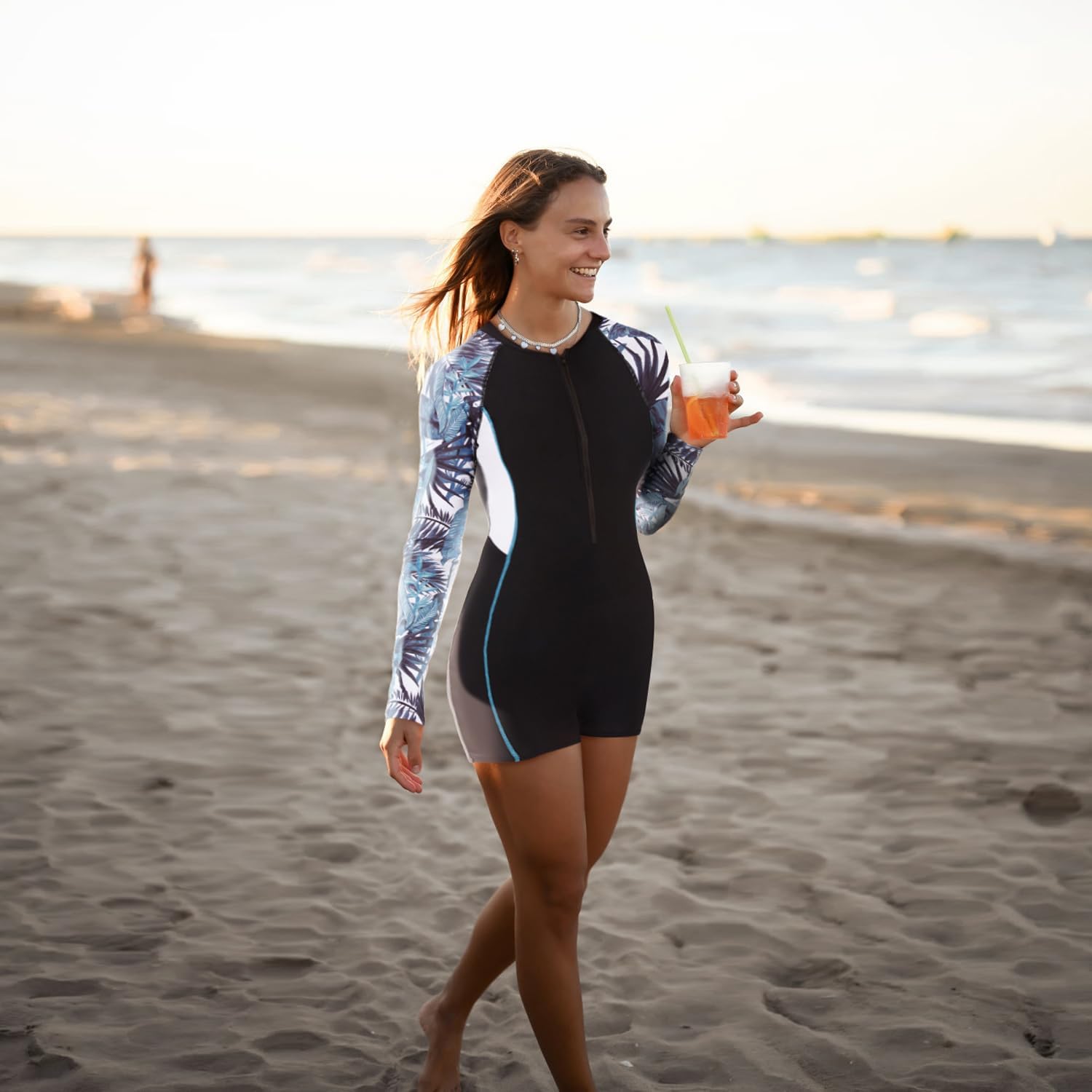 NESY Long Sleeve Swimsuits for Women One Piece Bathing Suit Rash Guard Swimsuit Surfing Wetsuit Swimwear Boyshort UPF 50+
