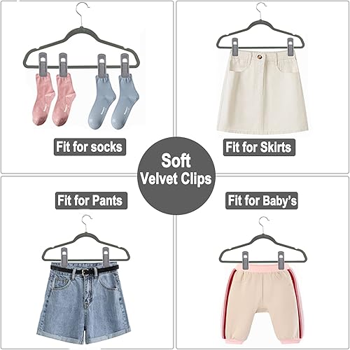 Miniatura 6 de Clips de terciopelo gris (paquete de 80), clips de terciopelo resistentes antideslizantes para perchas de faldas de terciopelo, clips de terciopelo