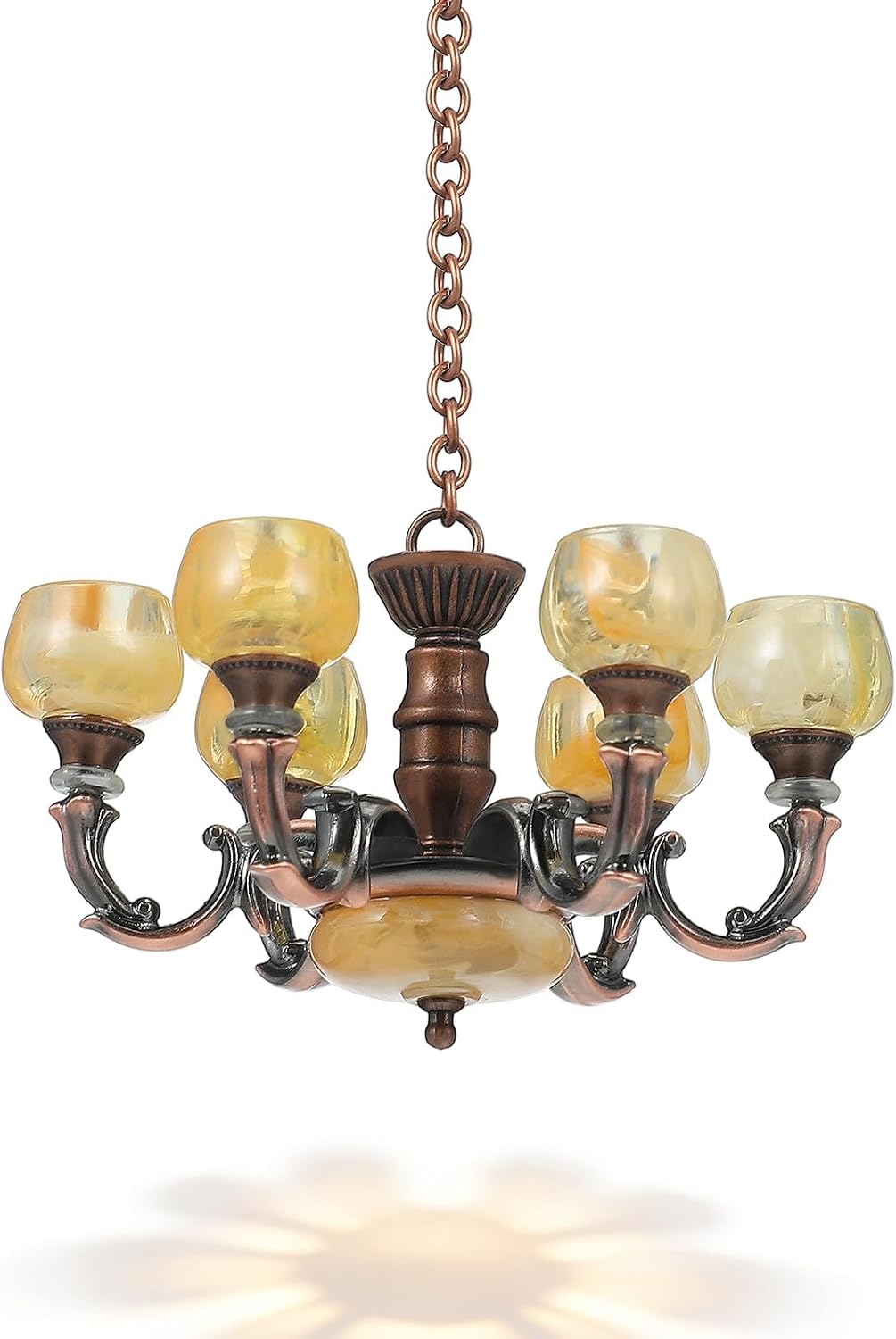 Toyvian Dollhouse Miniature Ceiling Lamp, 1:12 Scale Antique Red Chandelier Hanging Pendant Light Model Tiny Furniture Accessories for Doll House Room Decor Micro Landscape Diorama