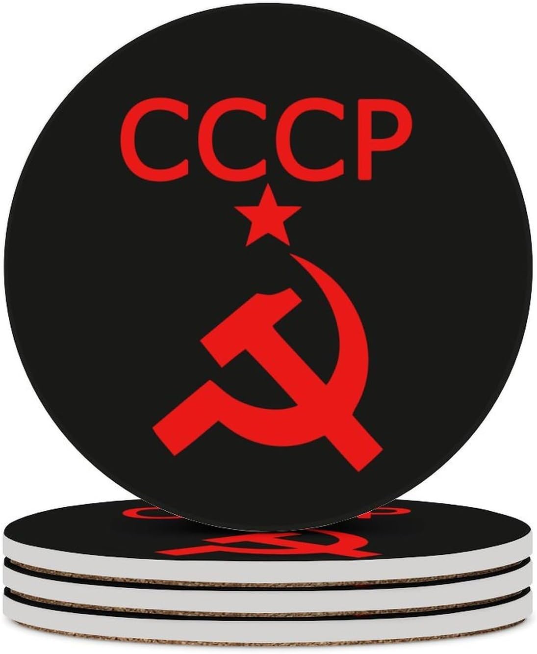 CCCP Star Soviet Union USSR Round Ceramic Coasters Print Drinks Absorbent with Cork Base for Home Decor Gifts 4 Inch