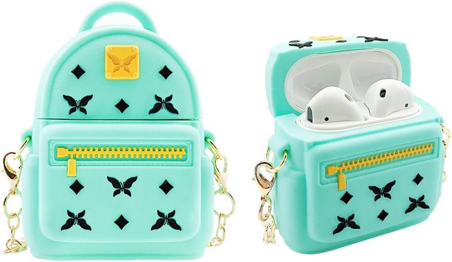 MOLOVA Case for Airpods 1&2 Case,Silicone 3D Cute Funny Cartoon Character Kawaii Bag Airpods Cover Shock Proof Compatiable with Wireless Charging Case for Kids Girls Teens Women Boys (Mint Green)