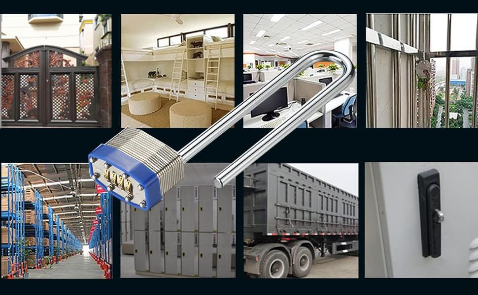 Miniatura 6 de Candado, cerradura de combinación, laminado, con grillete largo, código de 4 dígitos, cerradura de casillero de gimnasio, cerradura de manija de