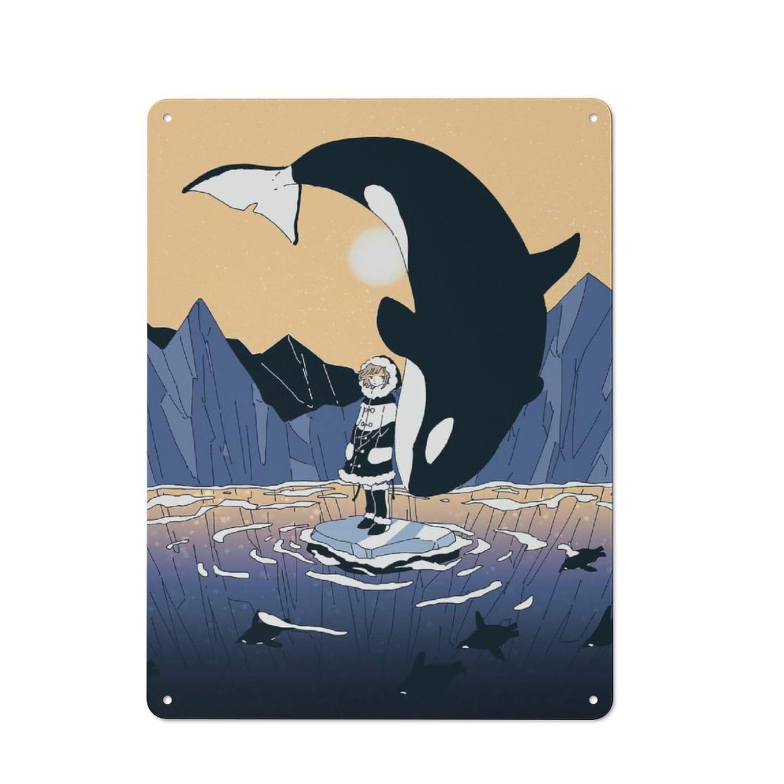 Junmoney Girls Arctic Encounter And Orca Vintage Metal Plaque 40X30cm For Living Room Or Hallway, A Christmas Gift For People Styling Living Room And Hallway