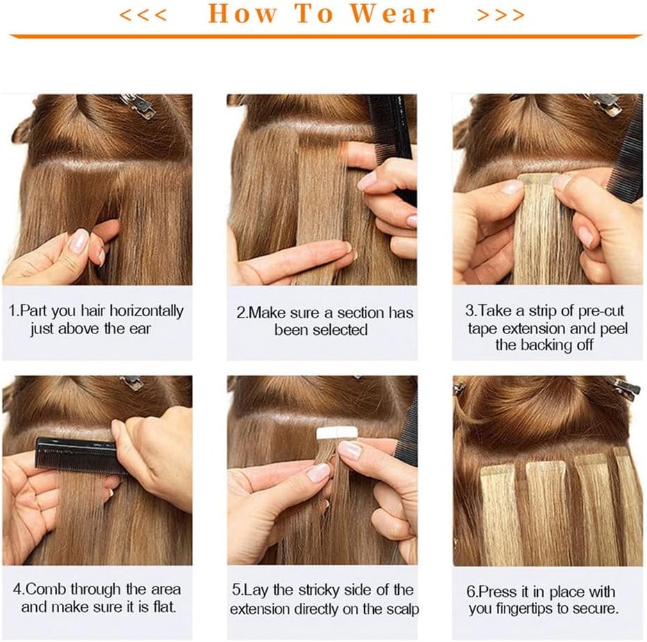 テープインヘアエクステンション、50G 20ピース #60 ゴールドのリアル人間レミーストレートヘア、女性や女の子のための太い端を持