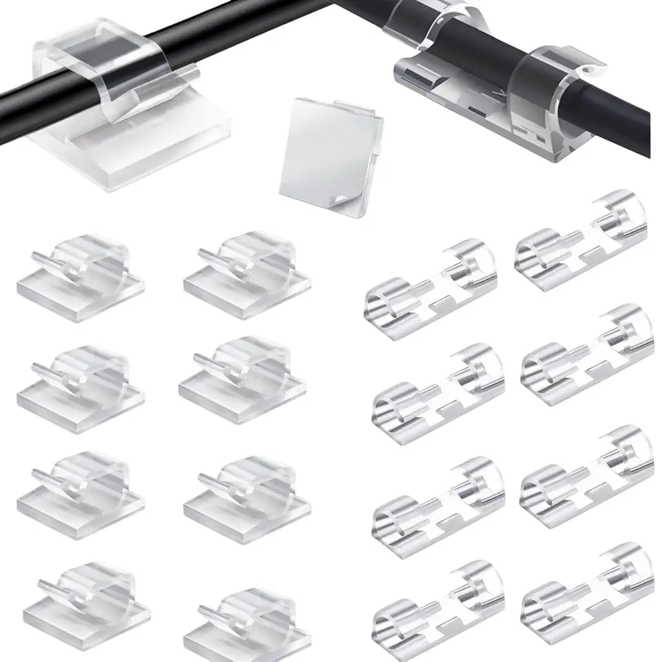 120pcs Cable Clips,Cable Management Clips for Desk, Wall, Car | 120 Pieces, Clear Transparent, Strong Adhesive, Multi-Surface Use, Cord Management