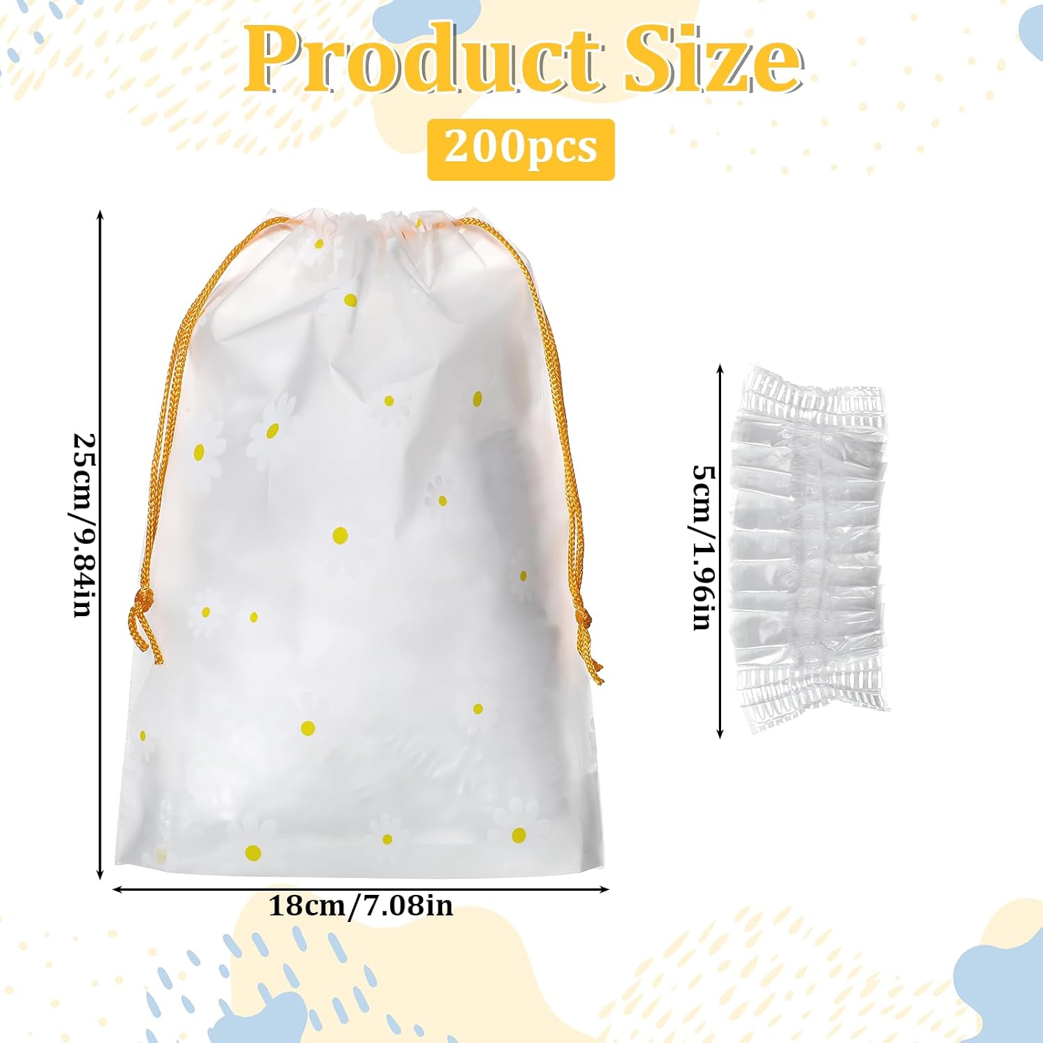 200 Pcs Ear Covers for Shower Disposable Ear Covers for Hair Dye Clear Plastic Ears Shower Caps with Soft Elastic, One Size for Adults, with Drawstring Storage Pouch for Neat, Travel-Ready Carry