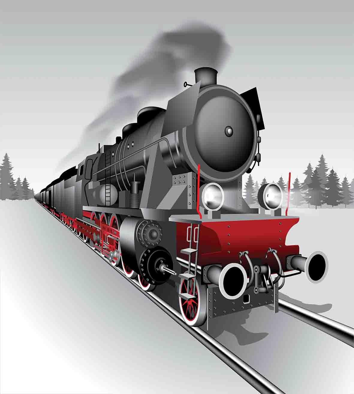 Ambesonne Steam Engine Duvet Cover Set, Locomotive Red Black Train on Steel Railway Track Travel Adventure Graphic Print, Decorative 2 Piece Bedding Set with 1 Pillow Sham, Twin Size, Red Grey