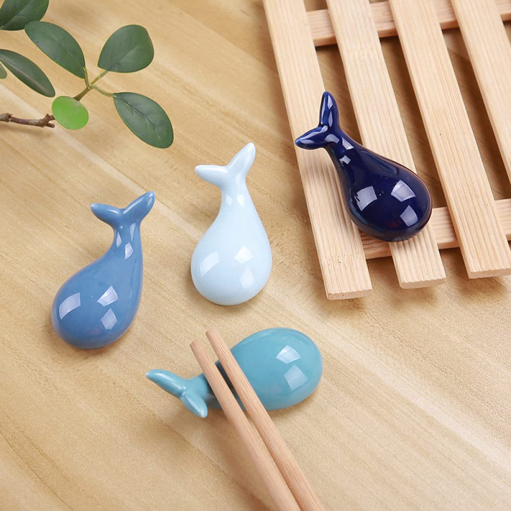 qbodp 4 Pcs Cute Animal Chopstick Rests Japanese Style Ceramic Whale Chopsticks Holder for Spoon Fork Chopsticks Home Dining Table Decor Crafts Ornaments, Dark Blue