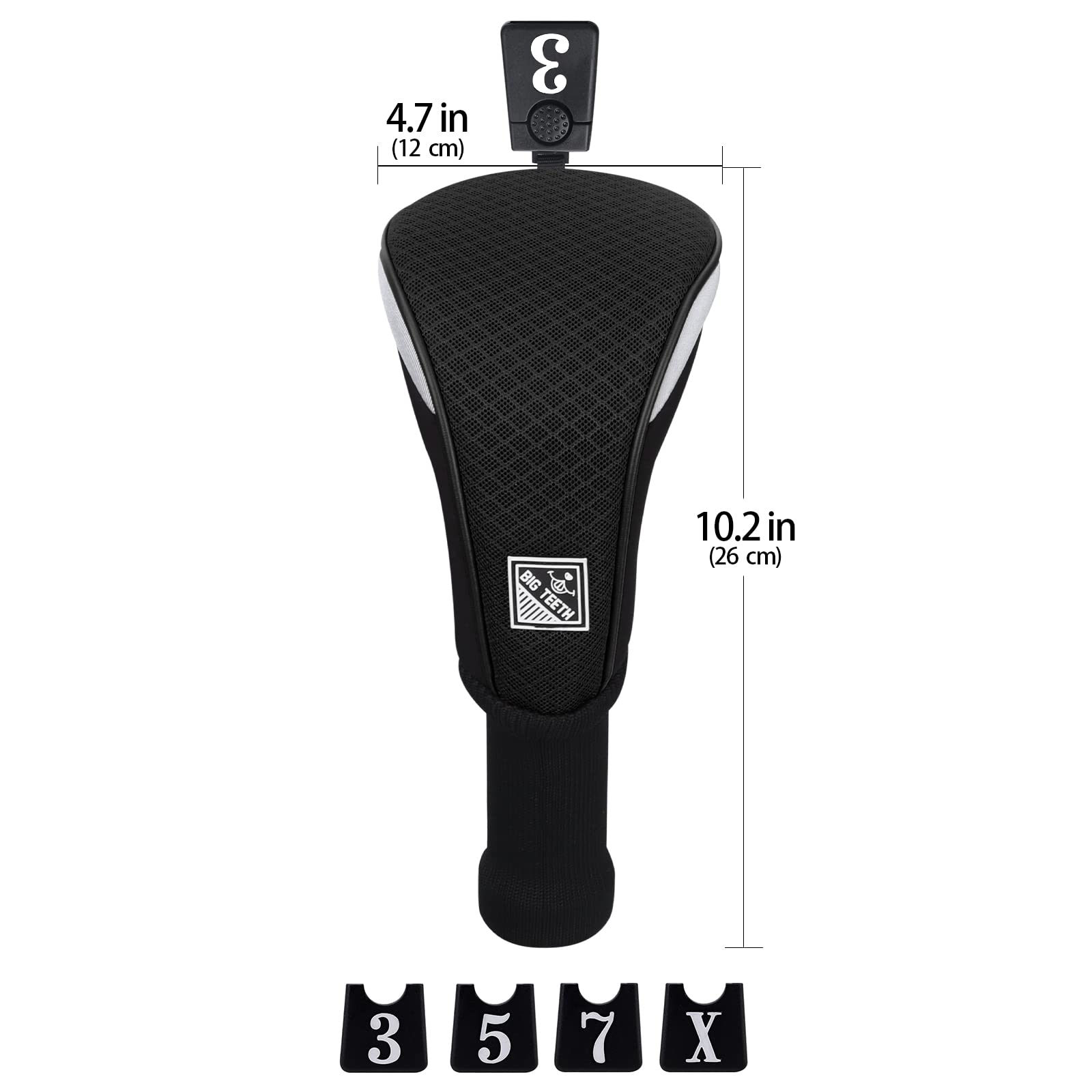 Big Teeth Golf Club Head covers Wood Set 3 PACKS DR FW UT for Driver Fairway Hybrid with No.Tag Long Neck Balck Meshy Knit - Image 4