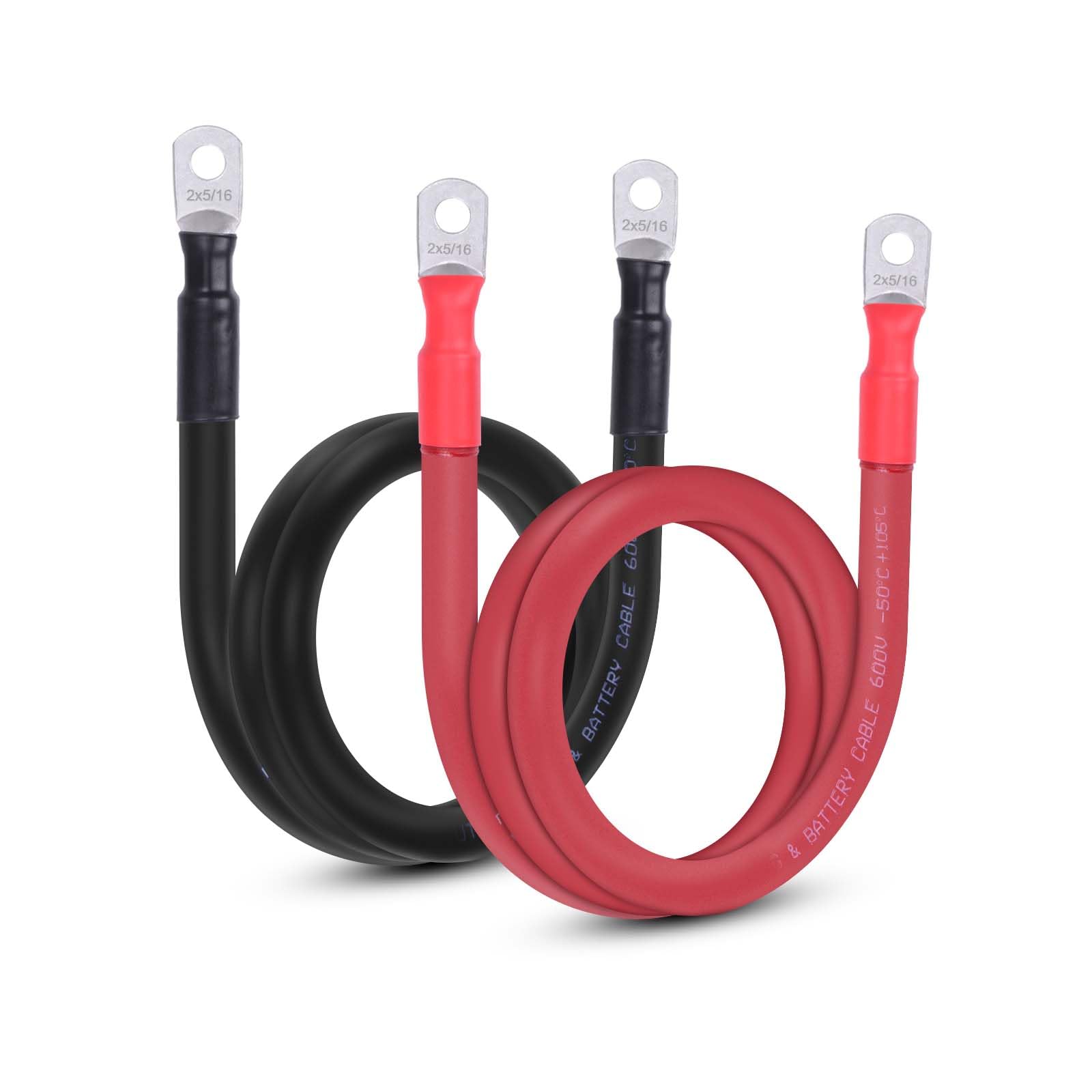 2 AWG Flexible Battery Cable with 5/16" Terminals - OFC Pure Copper Inverter &amp; Welding Wire for Automotive Solar RV Motorcycle (Red + Black 3FT Pair)