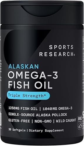 Miniatura 1 de Sports Research Suplemento de aceite de pescado Omega 3 Triple Strength - Ácidos grasos EPA y DHA de Wild Alaska Pollock - Apoyo cardíaco cerebro e