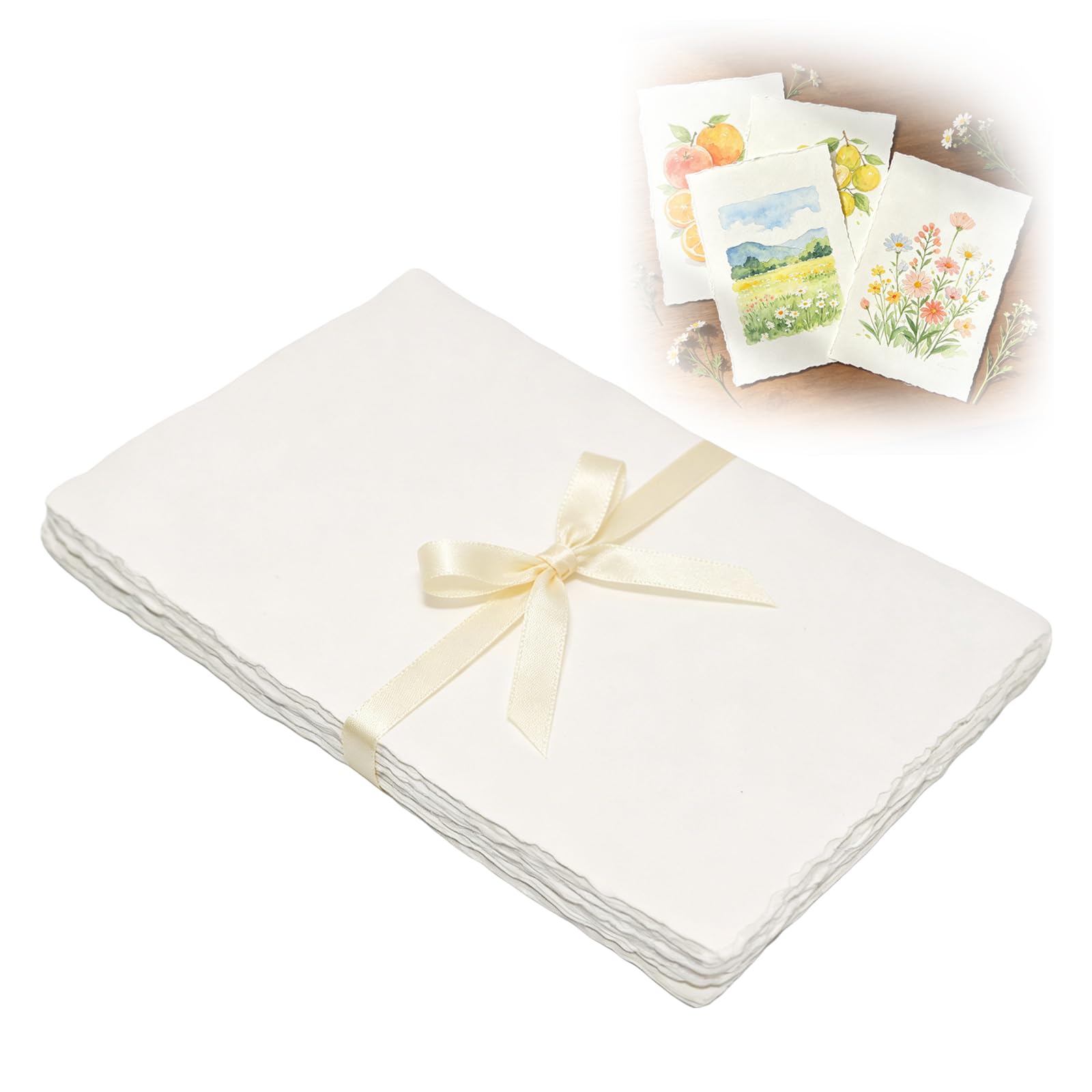 25 Sheets 300 GSM Watercolour Paper 4x6 Inch Cotton Deckle Edge Art Paper