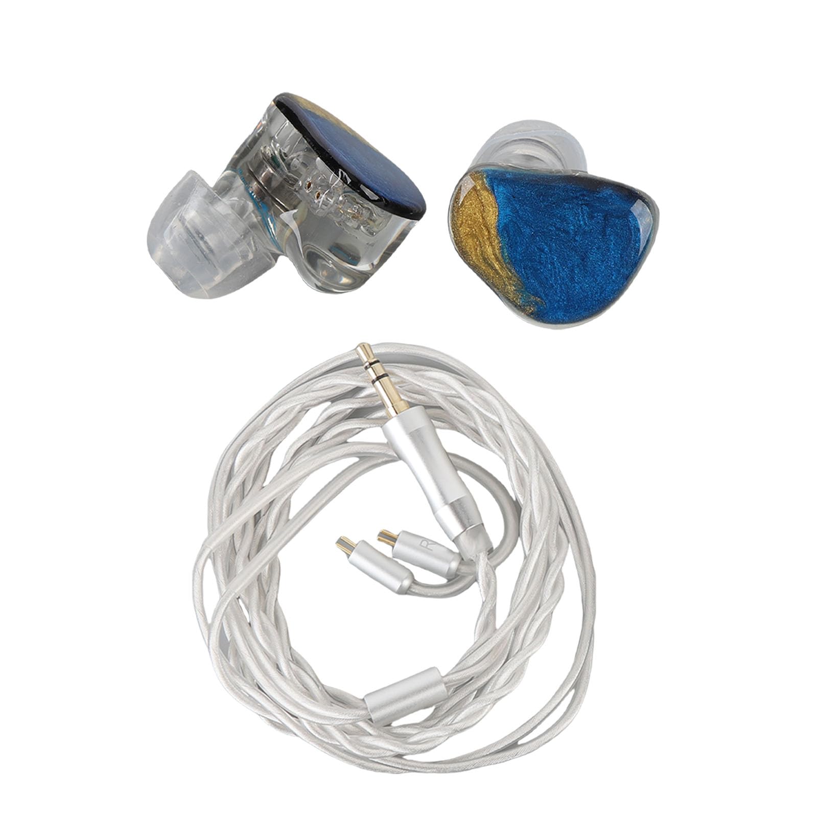 Ejoyous Auricolari IEM Auricolari Cablati HiFi con Guscio in Resina e Cavo Staccabile da 0,78 Mm a 2 Pin 32 Ohm con Isolamento Acustico Suono Stereo per Musicisti Cantanti Stage Studio (Blu Oro)
