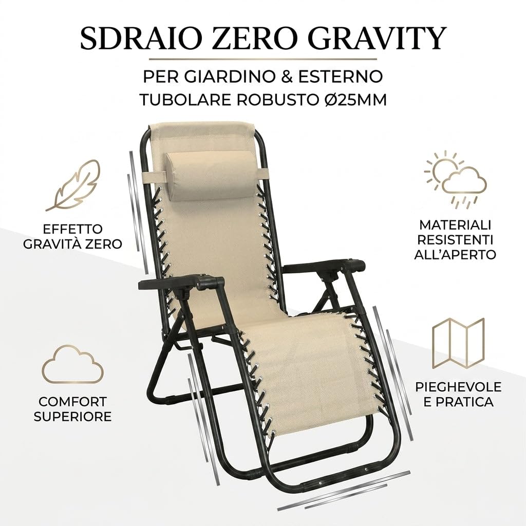 HEMAX Sdraio Zero Gravity Lettino Prendisole Regolabile Sedia – grigio