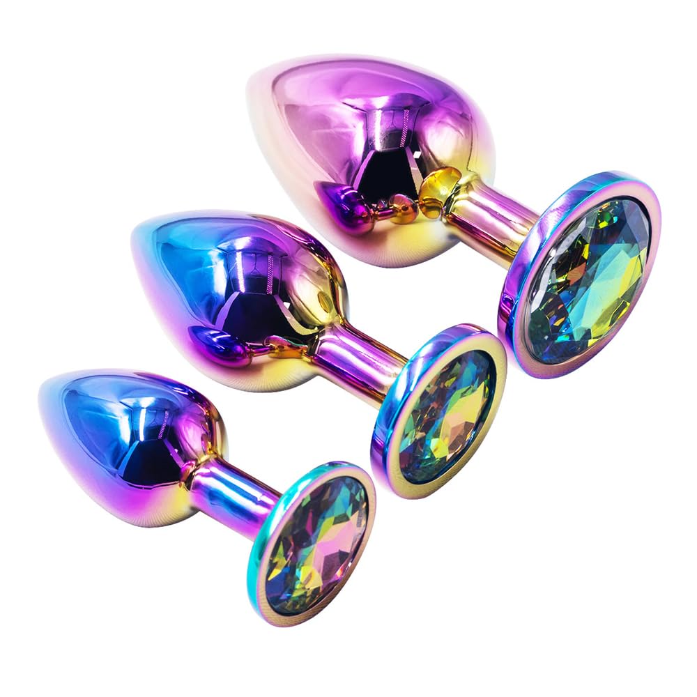 BeHorny Butt Plug Electroplated Metal Anal Plug Set (3 Sizes) Crystal Gem Base